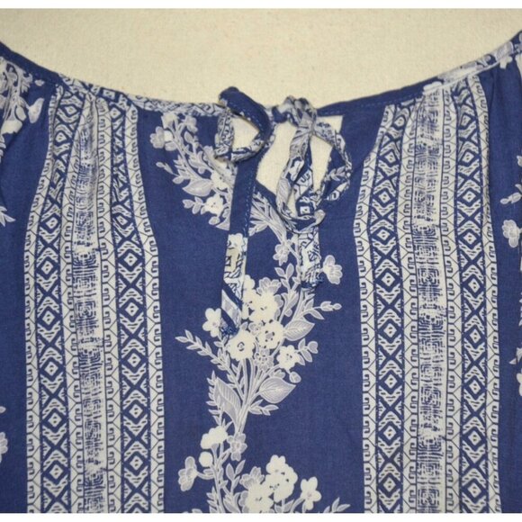 Fred David Blue Floral Print Blouse Ladies XL Lightweight Rayon Top Casual Top - Picture 3 of 10